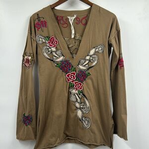 Vintage Johnny Was Suede Roses Free Maiden Tour Concert Shirt